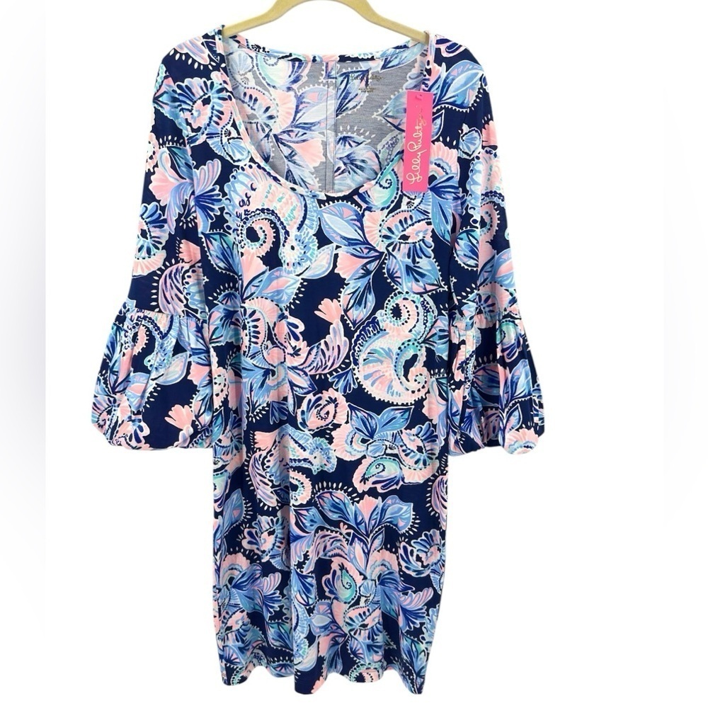 Lilly Pulitzer Carlile Dress Womens Medium High Tide Holy Flockamolie Colorful
